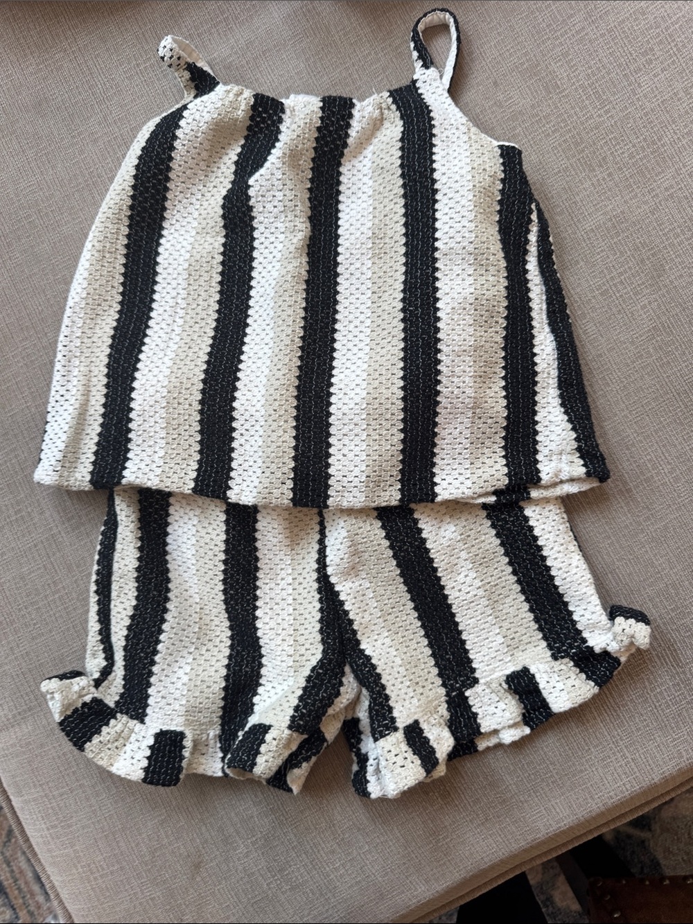 Old Navy Black and White Striped Knit Tank & Ruffle Shorts